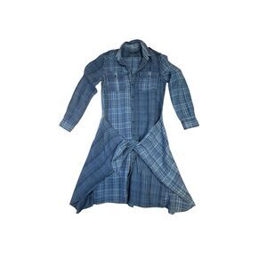 Polo Ralph Lauren Linen Shirt Dress Women L Blue Plaid Button Front